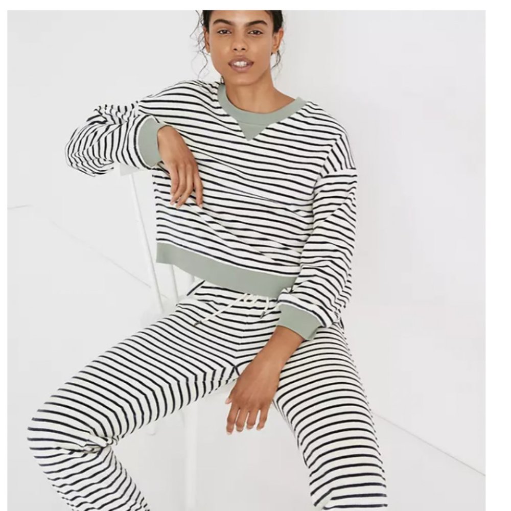 Madewell MWL Velour Crewneck Sweatshirt in Stripe